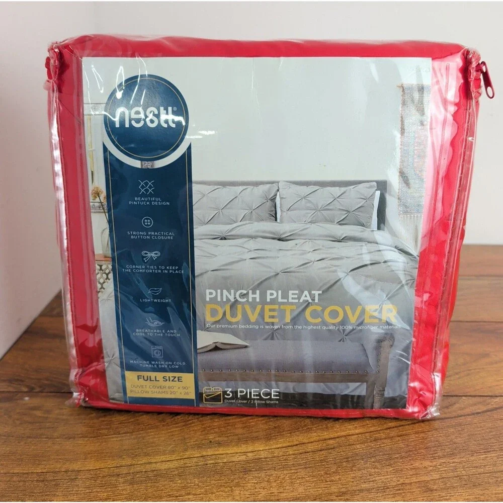 Nestl Red Pinch Pleat Duvet Cover Full Size 3 Pcs 1 Full Cover + 2 Pillow Shams